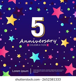 5th years anniversary celebration emblem. congratulation anniversary logo isolated with ribbon and stars twinkle sparkle. vector illustration template design for web, flyers, poster, greeting card
