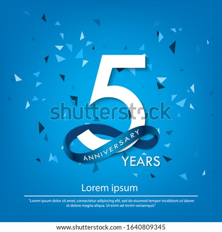 5th years anniversary celebration emblem. white anniversary logo isolated with blue circle ribbon. vector illustration template design for web, poster, greeting card and invitation card