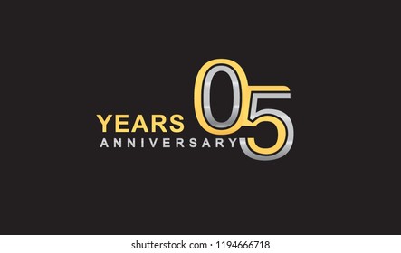 5th years anniversary logo design with multiple line silver and golden color, for celebration event isolated on black background, vector illustration.