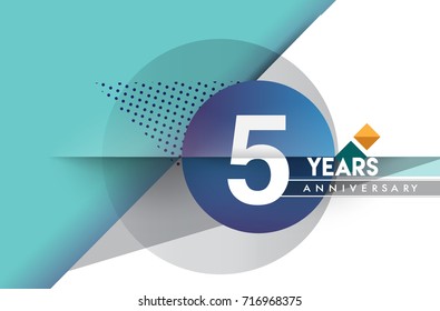 5th years anniversary logo, vector design birthday celebration with colorful geometric, Circles isolated on white background.