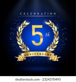 5th years celebration anniversary logo vector isolated on dark blue background