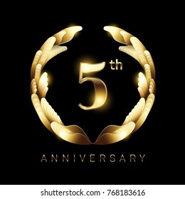 5th years golden anniversary logo celebration. Classic logo vector design for greeting card and invitation card.