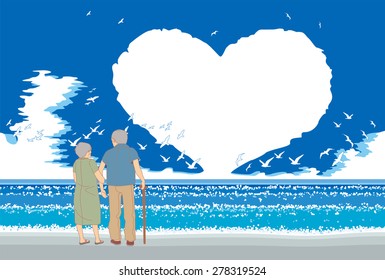 5-The heart shaped clouds that floats on a sea in the daytime summer. And the old couple with happiness.