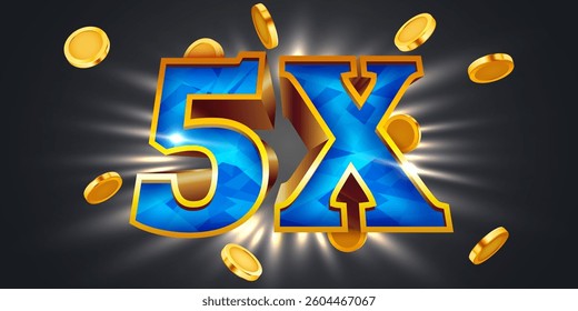 5x winner banner, promotion flyer, prize label. Vector illustration