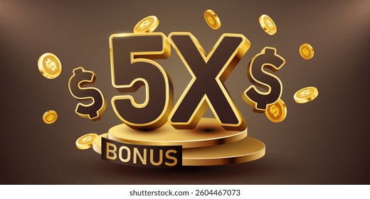5x winner banner, promotion flyer, prize label. Vector illustration