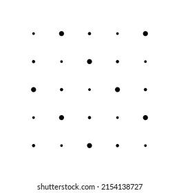 5x5 circles dots variation design. Dotted speckles, freckles. Circles grid and mesh