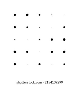 5x5 circles dots variation design. Dotted speckles, freckles. Circles grid and mesh