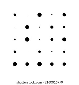 5x5 circles dots variation design. Dotted speckles, freckles. Circles grid and mesh