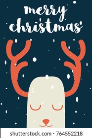 5x7 Christmas Card - Reindeer. Vector Illustration