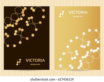 5x7 inch size cards in golden color with lines and dots. Vector luxury templates for restaurant menu, flyer, greeting card, brochure, book cover and any other decoration.