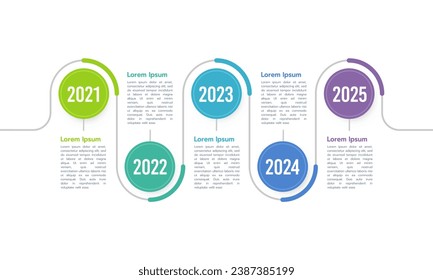 5-year infographic timeline curve design template. Milestone, Planning, and Roadmap. Vector illustration.