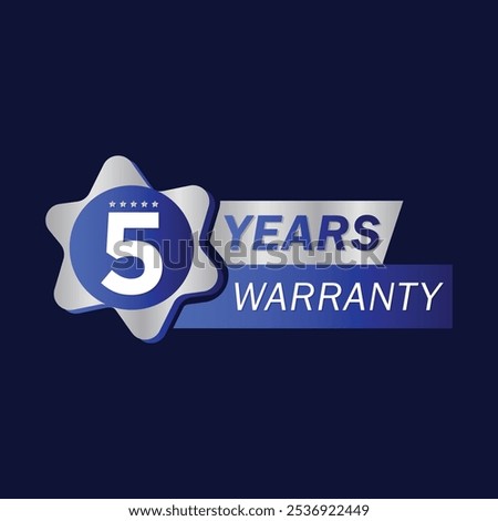 5-Year Warranty Shield Icon in Silver and Blue - Vector Badge Design - Warranty Shield symbol