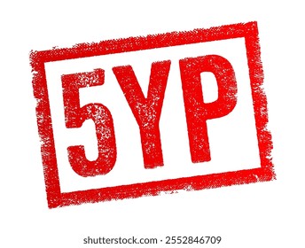 5YP abbreviation stands for Five-Year Plan, is a comprehensive government plan for economic development over a period of five years, text concept stamp