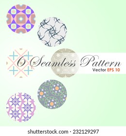 6 in 1 Modern and classic and spirograph pattern for abstract or retro design. Flower and plus sign and circle and curve line and triangle shape
