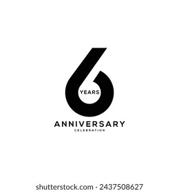 6, 6th Year Anniversary Logo, Vector Template Design element for birthday, invitation, wedding, jubilee and greeting card illustration.