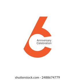 6, 6th Year Anniversary Logo, 6th  Birthday, Six, Vector Template Design element for birthday, invitation, wedding, jubilee and greeting card illustration.