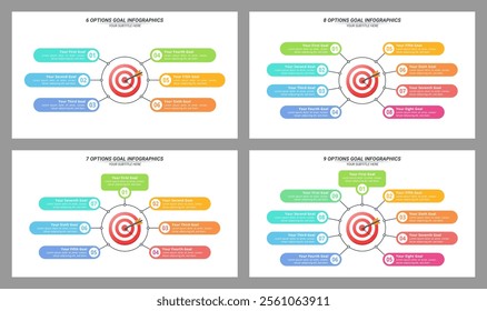 6 up to 9 Options Goal Infographic on a 16:9 Layout for Business Presentation, Poster, Banner and Booklet.
