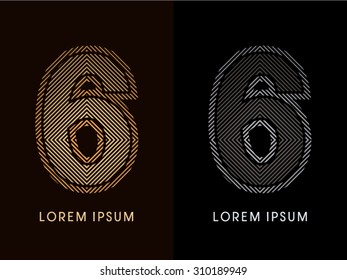 6 ,abstract luxury font, Designed using gold and black line square, geometric shape, graphic vector.