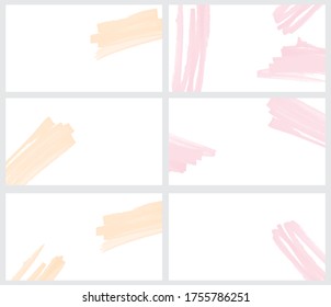 6 Diseños de vectores abstractos. Cantos rojos y amarillos dibujados aislados en un fondo blanco. Impresión geométrica simple de color de agua ideal para tarjetas de visita, etiquetas. Moderno Vector de manos libres en blanco.