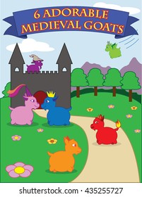 6 adorable medieval themed goat characters.