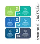 6 alternating vertical infographic options design template. Business presentation, Banner, Brochure, Poster and Planning. Vector illustration.