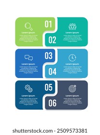 6 alternating vertical infographic options design template. Business presentation, Banner, Brochure, Poster and Planning. Vector illustration.