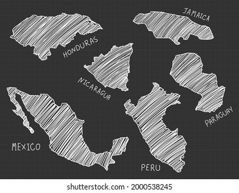 6 de América mapeo de línea blanca libre sobre fondo negro.