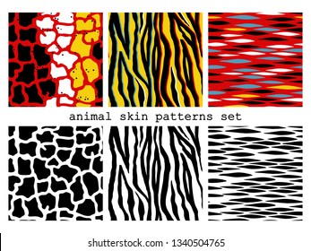 6 animal skin seamless patterns. Vector illustrations for textile print, wallpaper, wrapping paper.