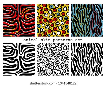 6 animal skin seamless patterns. Vector illustrations for textile print, wallpaper, wrapping paper.