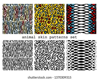 6 animal skin seamless patterns. Vector illustrations for textile print, wallpaper, wrapping paper.