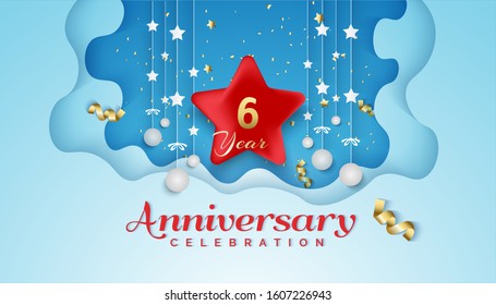 6 anniversary celebration design with a new style of paper cut and star.