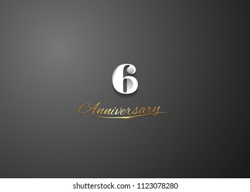 6 Anniversary elegant logotype  design, white colored isolated on black background