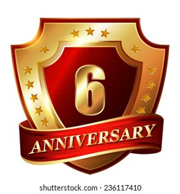 6  Anniversary golden label with ribbon. 
