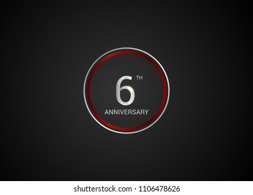 6 anniversary with  red and silver color circle  isolated on red background for celebration event isolated on black background
