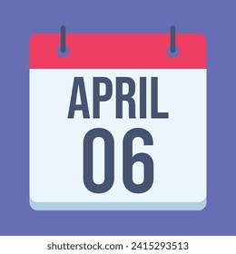 6 April Calendar. Blue Background. Vector Calendar.
