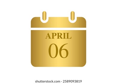 6 April calendar icon text page monthly web design on Golden and white background vector, icon, or illustration with the month of April 6