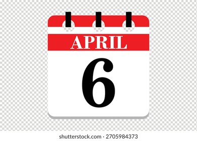 Vector Icono del calendario del 6 de abril, ícono del calendario del mes de abril de 6 fechas, ícono del calendario del 6 de abril, ícono del calendario del Vector.