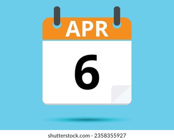 6 April. Flat icon calendar isolated on blue background. Vector illustration.