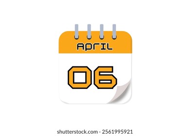 6 April month single day vector, illustration, calendar with yellow, black and white color background calendar April 6