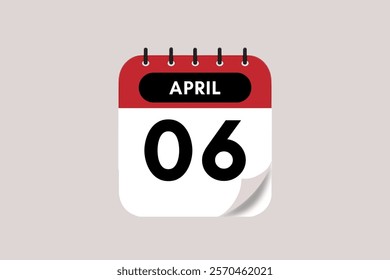 6 April month single day vector, illustration, calendar with rose red, black and off-white color background calendar April 6