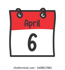 6 April. Vector flat daily calendar icon. Date and time, day, month. Holiday