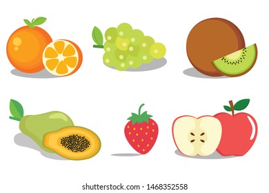 6 Assorted Whole and Sliced Fruit and Vegetable Illustration