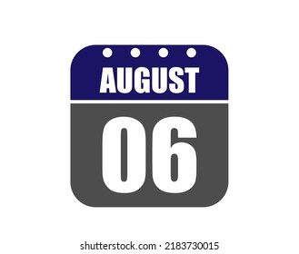 6 August calendar banner. August calendar icon in blue and gray.