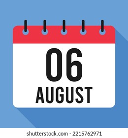 6 August Calendar. Blue Background. Vector Calendar.
