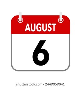 6 August, calendar date icon on white background.