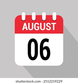 6 de agosto Calendario Icono Vector Número de diseño del objeto