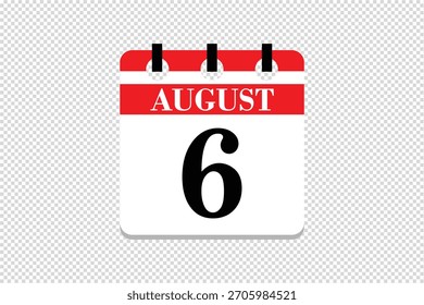 Vector Icono del calendario del 6 de agosto, ícono del calendario del mes de agosto de 6 fechas, ícono del calendario del mes de agosto de 6 fechas, ícono del calendario del Vector.