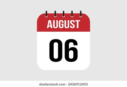 6 August Calendar. August Calendar Vector Illustration.