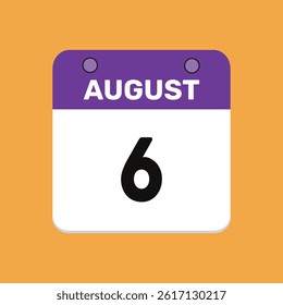 6 august calender icon text page monthly web design.