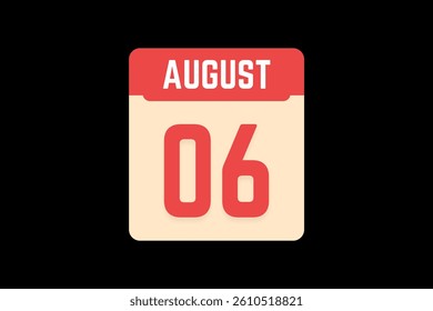6 August icon text page monthly web design on coral, white, tangerine and black background vector, icon, or illustration with the month of August 6